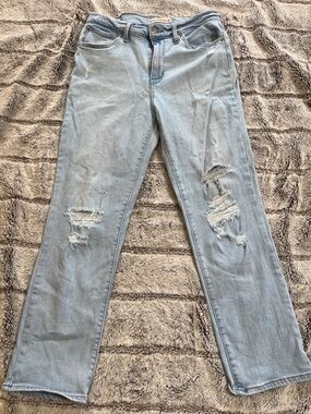 Levi's Light Blue 724 High Rise Straight Leg Crop Distressed Jeans